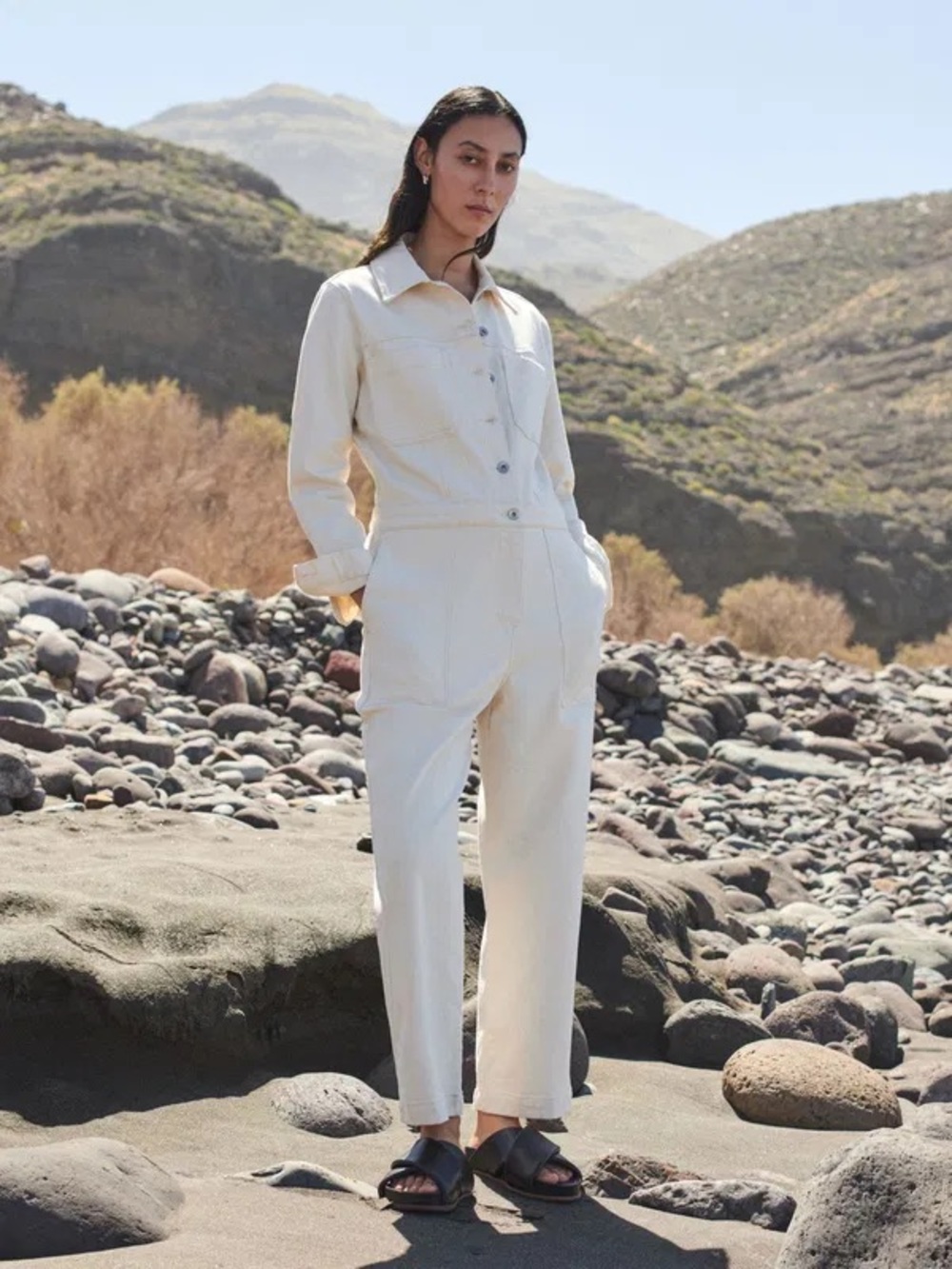Jigsaw Cream Denim Jumpsuit, size 4
